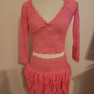 Chic Coral Lace Skirt Set